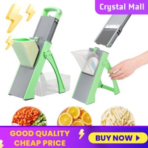 COD [Free Shipping] Household Grater 304 Stainless Steel Lemon Slicing Tool Anti-Slip Adjustable Salad Chopper for Potato Carrot Tomato Cucumber