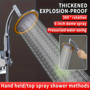 3in1 Shower Set 360° Swivel High-Pressure Bathroom Rainfall Shower Head Round 15CM Sprinkler Chrome