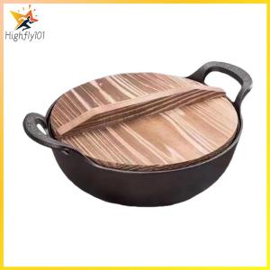 【HOSPORT】Cast Iron Pot with Lid & Dual Handle Chinese Wok Pan Multi-Function Flat Bottom Stir Fry Pan Home Kitchen Accessory