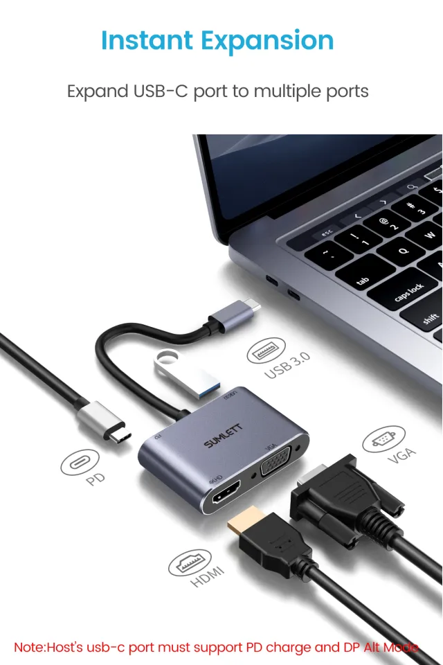 Type C to VGA HDMI Adapter,4 in 1 USB Type C to 4K HDMI/VGA/