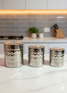 Stainless Steel Container Capsule Diamond Plus Vertical Utility Canisters Ubha Dabba with DesignSteel Container pack of 3