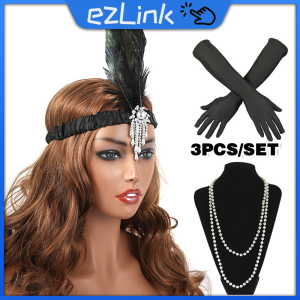 3Pcs/Set Headband Necklace Great Gatsby Dress Up Accessories Charleston Costume Hair Band For Party
