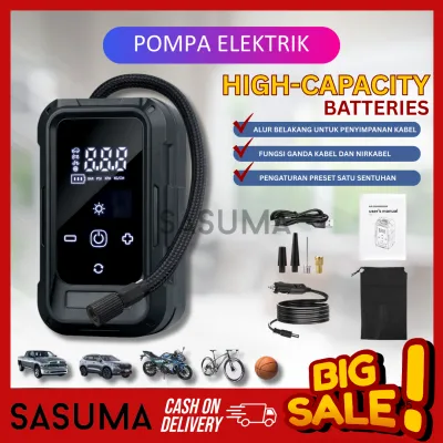 SASUMA Pompa Ban Elektrik 3in1 Portable 140PSI Motor Mobil Powerbank Senter LED Digital
