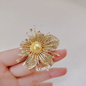 Luxurious Floral Brooch Featuring Accents And Artificial Pearls Embellishment Lapel Pin For Dresses Coats