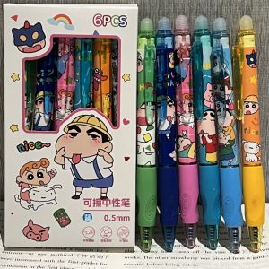 GIORGIONE 6Pcs Cute Erasable Neutral Pen St Pen Tip Cartoon Cartoon Head Black Pen Lovely Anime Retractable Pen Students