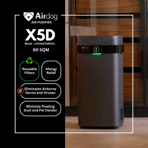 Airdog X5D Air Purifier Black [Limited Edition] with CO2 Sensor and Reusable Filters - 60sqm (For Medium Spaces Living Room Yoga Pets)