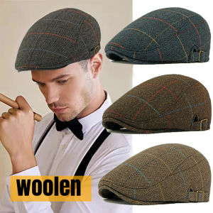 New Autumn Winter Woolen Warm Berets Mens Newsboy Hat Flat Ivy Gatsby Cap Fashion Striped Plaid Driving Caps for Men and Women