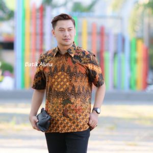 Batik Pria Lengan Pendek Katun Lapis Furing Keren Mewah Elegant Baju Kemeja Batik Pria Cowok PD010