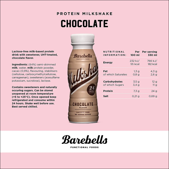 (SWEDEN) BAREBELLS PROTEIN SHAKE *Chocolate 24 GRAMS PROTEIN LACTOSE
