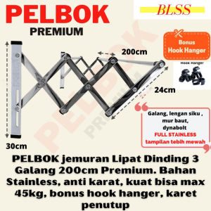 PELBOK Premium jemuran baju pakaian dinding lipat stainless steel rak jemuran 3/5/7 galang 200cm