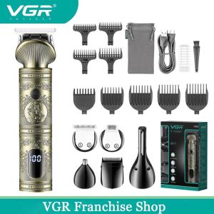 VGR Hair Clipper Makeup Bag 6-in-1 Hair Clipper Nose Trimmer Professional Body Shaver Rechargeable V-106 Retro Metal