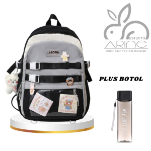 Tas Ransel Sekolah Wanita  Korea Terbaru 2023 Backpack SD SMP SMA Populer Kapasitas Besar dan Free PIN/Bross