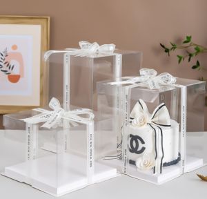 2 layer 3 Layer Acetate Cake Box Clear Cake Box Transparent Box without Ribbon