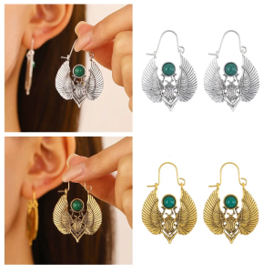 Vintage Egyptian Inspired Sacred Scarab Earrings for Gypsy Tribal Women Fashionable Egyptian Inspired Large Earring Drop