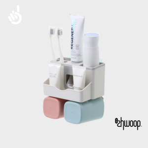 Zhwoop Punch-Free Toothbrush Holder with Auto Toothpaste Dispenser 2 Cups Wall Mounted Waterproof
