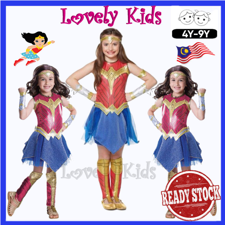 [READY STOCK] 4Y-7Y Kids Girl Superhero Costume Wonder Girl Costume ...