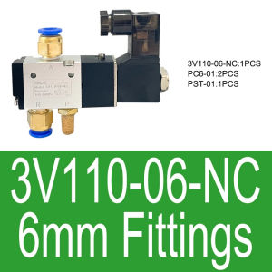 3V110-06 Pneumatic Valve Electric Solenoid Valve Control Air Gas Magnetic 2 Position 3 Port DC12V 24V AC110V 220V Coil Volt