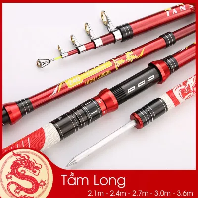 Cần câu máy câu lục và lăng xê Tầm Long nhấc tĩnh 3.5 kg chất liệu Carbon có các chiều dài từ 2m1 đến 3m6