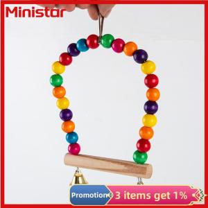 Natural Wooden Parrots Swing Toy Birds Perch Hanging Swings Cage Colorful Beads