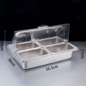 Multi‑Purpose Stainless Steel Tray Transparent Dust‑Proof Cover Included Durable Serving Tray for Household Kitchen Restaurant Commercial Food Storage Display