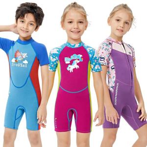 Shorty Wetsuit For Children 2.5MM Neoprene Swimsuit Thick Beach Surfing Scuba Diving Suit Kids Underwater Swimwear Bathing Suit