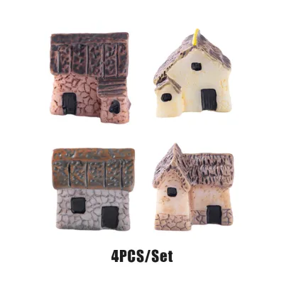 4Pcs Dollhouse Miniatur Rumah Desa Gubuk Jerami Tradisional Ornamen Resin Ornamen Bonsai Aquascape Maket Terarrium Diorama Miniatur Rumah Resin