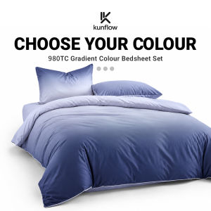 KUNFLOW Gradient Bedsheet Set | 980TC Soft Luxury Bedding | Two-Tone Ombre Design | Smooth Sleep Comfort