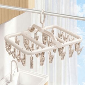 RANZH 32/40 Clips Sock Drying Rack Windproof Plastic Sock Underwear Rack Multi-functional Folding Balcony Drying Hanger Household