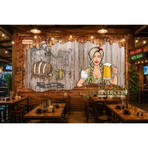 (ẢNH THẬT) Tranh dán tường 3d bia hơi trang trí decor quán nhậu quán ăn nhà hàng sẵn keo