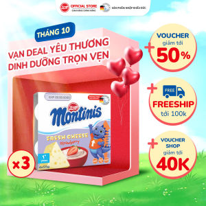 [Giao Hỏa Tốc] COMBO 3 vỉ Phô mai tươi Montinis vị Dâu nhập ĐỨC (vỉ - 55g x 4 hũ)
