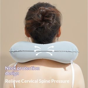 Gối cổ bơm hơi di động hình chữ U với thiết kế bơm hơi nhanh cho du lịch xe hơi và máy bay sử dụng vật liệu lông cừu mềm điều chỉnh phù hợp nhỏ gọn có thể gập lại