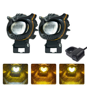 2PCS Motorcycle Mini Driving Single Eye Owl Light Led Wing Yellow Light Waterproof 40W With Switch