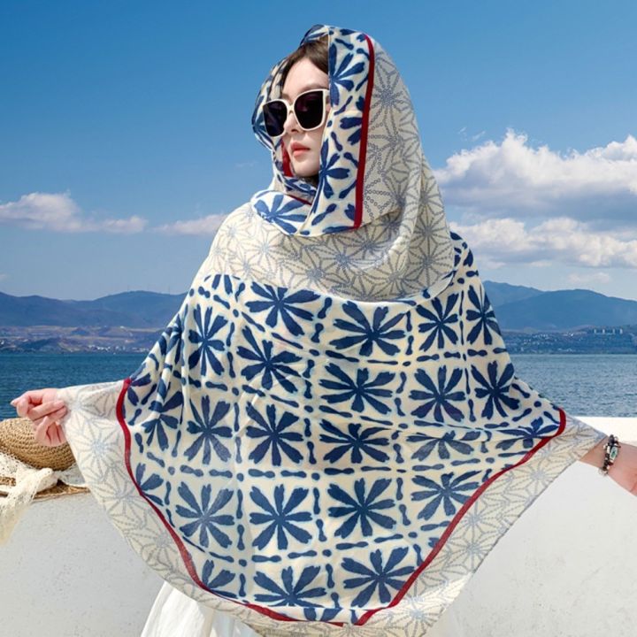 SI958 Dài Khăn lụa mùa xuân Bông Thoáng khí Khăn hijab vuông Băng đô sa ...