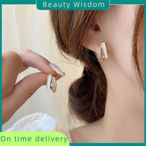 Beauty Wisdom 1Pair Light Luxury Zircon Earrings Korean Style Fashion Double Layer Earrings For Women Simple Temperament Ear Jewelry
