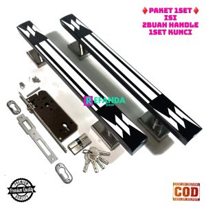 1set lock body kunci dan 2buah gagang tarikan handle pintu rumah minimalis pilihan panjang 33cm 45cm dan 60cm bahan stainless untuk pintu depan dan kamar daun pintu 1