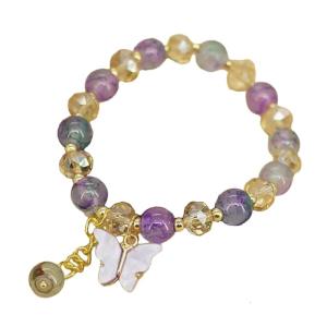 Trendy Butterfly Charm Bracelet Colorful Elastic Rope Handchain Stylish Beaded Wristchain for Everyday Wear