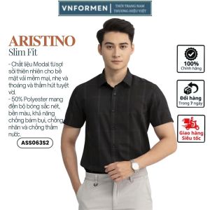 Áo sơ mi ngắn tay Aristino sợi sồi mềm mát form slim  (Size 38) ASS063S2