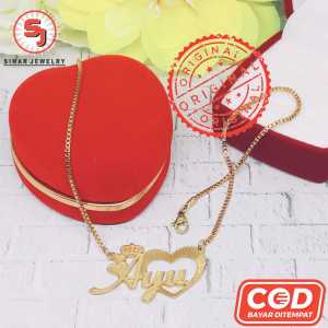 Kalung Nama Sendiri Love Titanium Motif Mahkota Gold Lapis Emas 24k