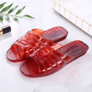 Free Shipping WomenS Transparent Crystal Slippers For Summer With A Low Heel Made Of Plastic Simple And Retro Suitable For Home Use Classic Style For Mothers