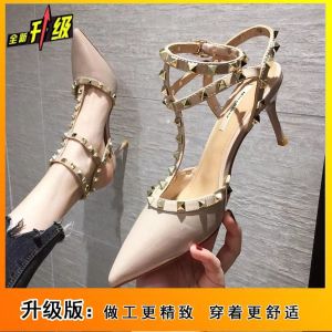 [Free Shipping] Fashionable Pointed-Toe Stiletto Sandals For Women With Studs New Spring Versatile Large-Size High Heels