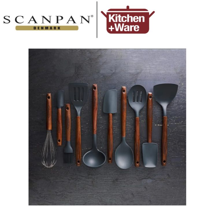 SCANPAN Stainless Steel Silicone Heads / Carbonized Ash Wood Handle
