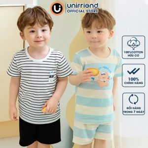 Bộ ngắn tay thun cotton mịn bé trai bé gái mặc nhà mùa hè Unifriend Hàn Quốc U2023-31. Size đại 5 6 8 10 tuổi