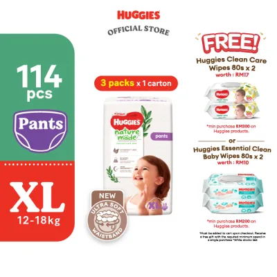 [PREORDER l SHIP BY 28.08] Huggies Naturemade Pants M58/L44/XL38 (3 Packs) l XXL26 (4 Packs)