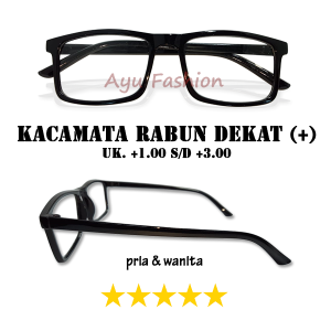 PLUS - Kacamata Rabun Dekat READY UKURAN +1.00 +1.25 +1.50 +1.75 +2.00 +2.25 +2.50 +2.75 +3.00 (PLUS) Bingkai Kotak Warna Hitam Kilap Glossy Gaya Keren UNTUK PRIA WANITA