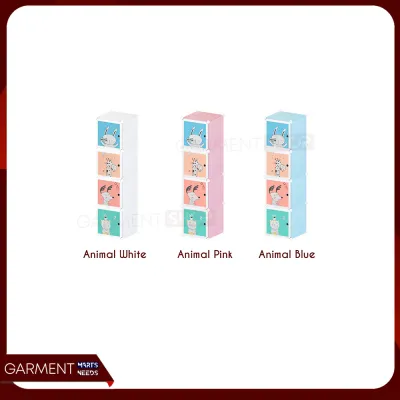 Lemari Baju Anak Gantung 4 Kolom Karakter Animal Portable Tempat Pakaian Buku Boneka