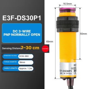 LUMINOU 1Pcs 30cm Detection Range Diffuse Reflection Photoelectric Switch Adjustable Sensitivity E3F-DS30 Infrared Photoelectric Sensor 18mm Size Proximity Sensor Switch for Industrial Automation Detection
