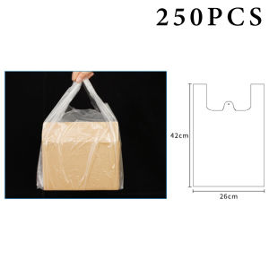 250PCS Strong White Plastic Sando Bag With Handle for Food Packaging Grocery Shopping Store