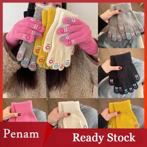 [PAM] 1 Pair Womens Funny Facial Expression Knitted Gloves Full Finger Gloves Soft Crochet Mittens Cartoon Expression Driving Glove