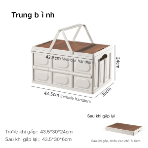 Bàn camping gấp gọn kết hợp hộp đựng đồ đa năng bằng nhựa nắp gỗ để đi cắm trại dã ngoại tiện lợi-NIEVE