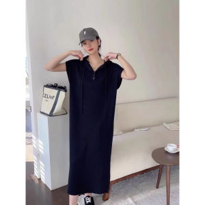 D11442 Hoodie Loose Knit Dress w/ Side Split